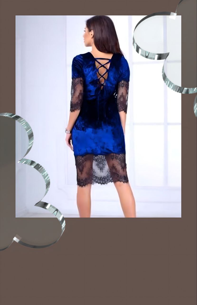 Очаровательное синее бархатное платье с кружевной отделкой - частное объявление в Воронеж