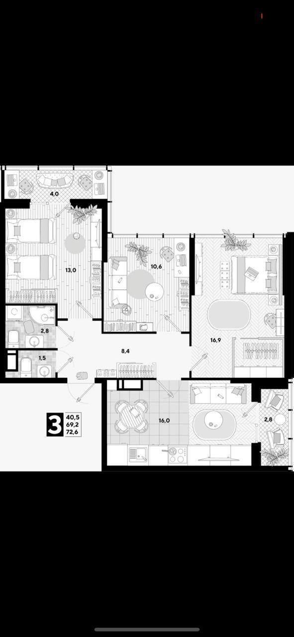 Продажа евро4 комн.квартиры 72,6 м2 с 2 лоджиями - Недвижимость в Краснодар - фото 2