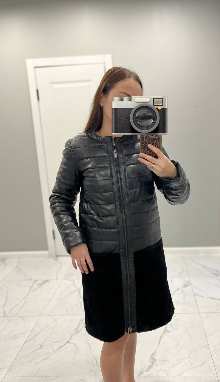 Комбинированное утепленное пальто из натуральной кожи и меха овчины Vericci - Одежда в Люберцы - фото 6